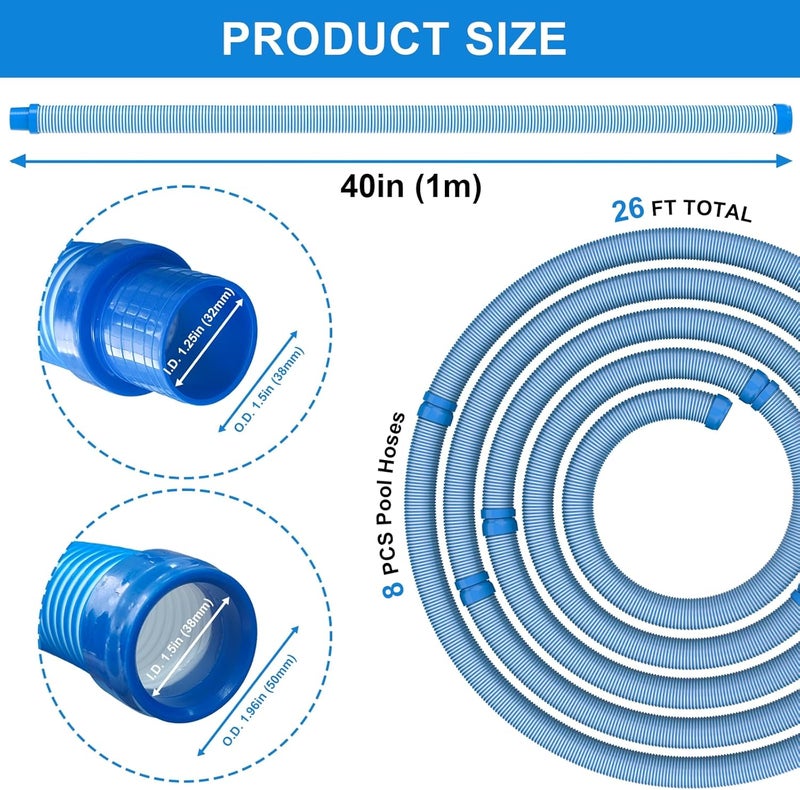Poolvio Pool Vacuum Hose 26 Feet (8 x 40 Inch), 1.5 Inch Cuffs, Compatible with Most Inground Automatic Cleaners - Image 3